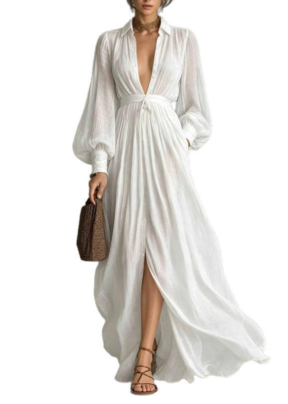 Tunique Femme Col Claudine Manches Lanterne Style Maxi 4