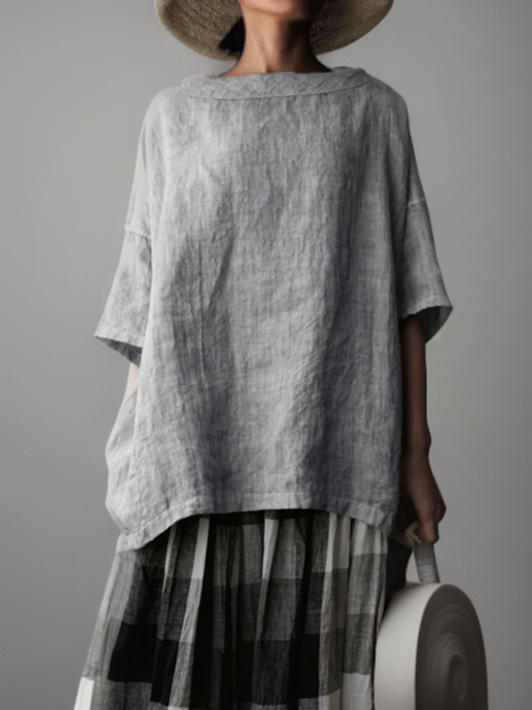 Tunique Vintage Oversize Femme avec Encolure Bateau 2