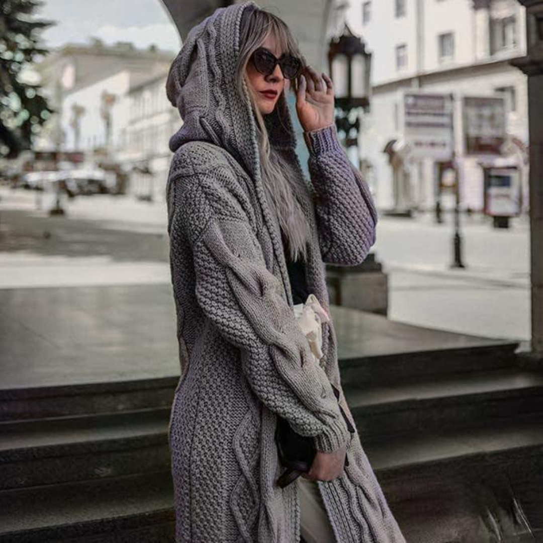 Cardigan à capuche en tricot torsadé pour femmes
