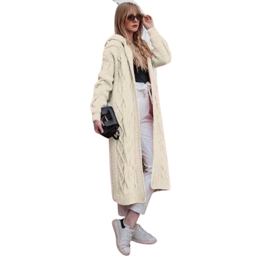 Cardigan à capuche en tricot torsadé pour femmes