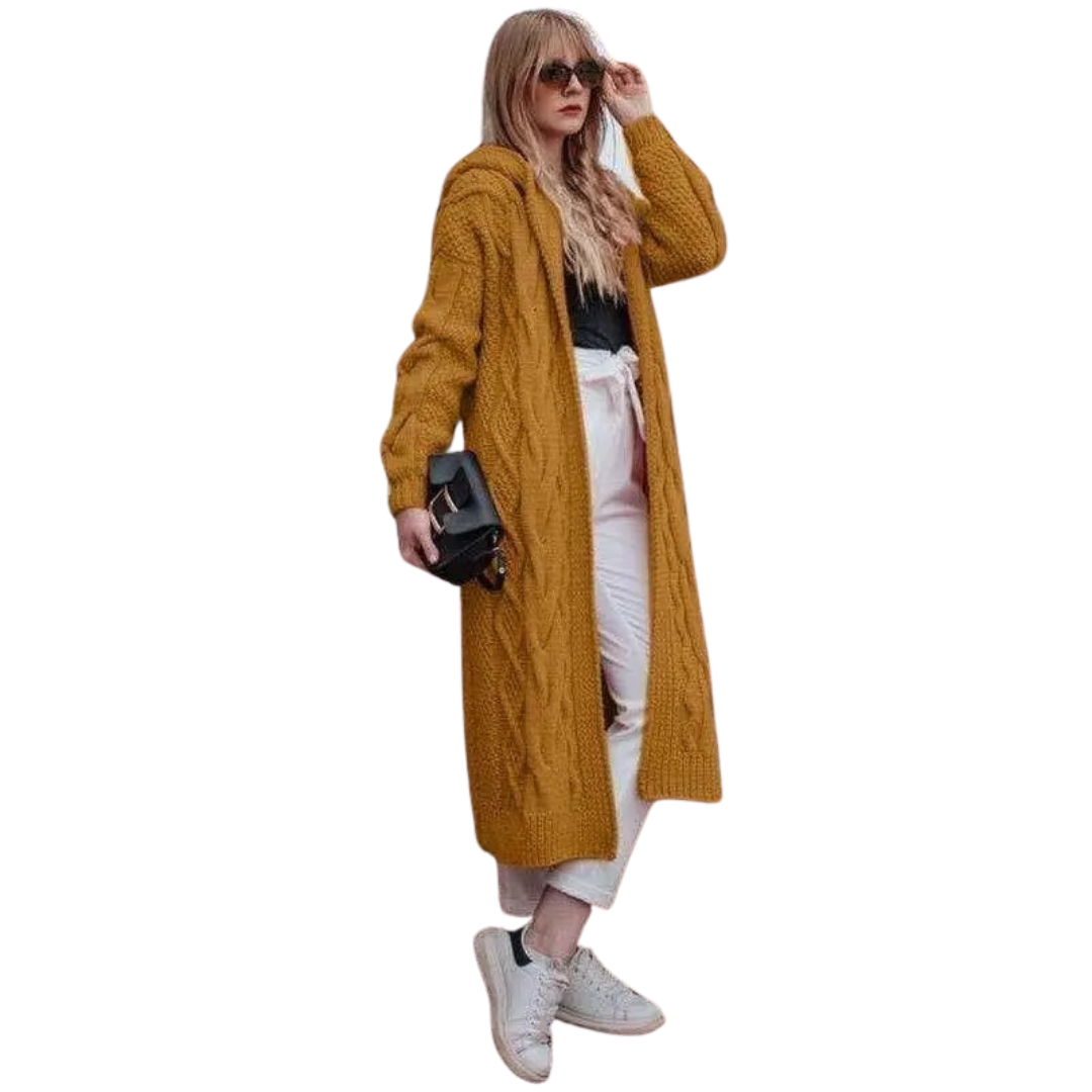 Cardigan à capuche en tricot torsadé pour femmes