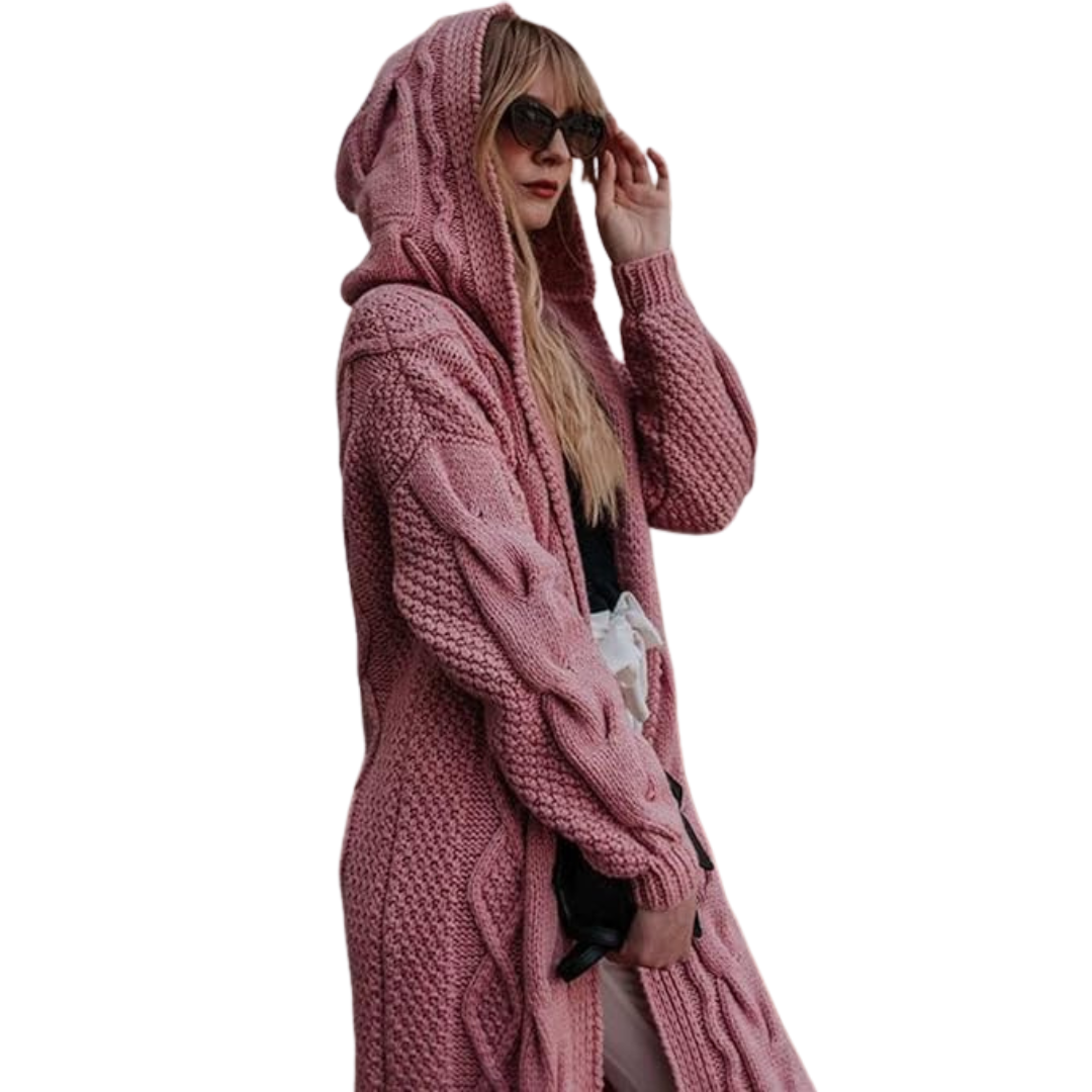 Cardigan à capuche en tricot torsadé pour femmes