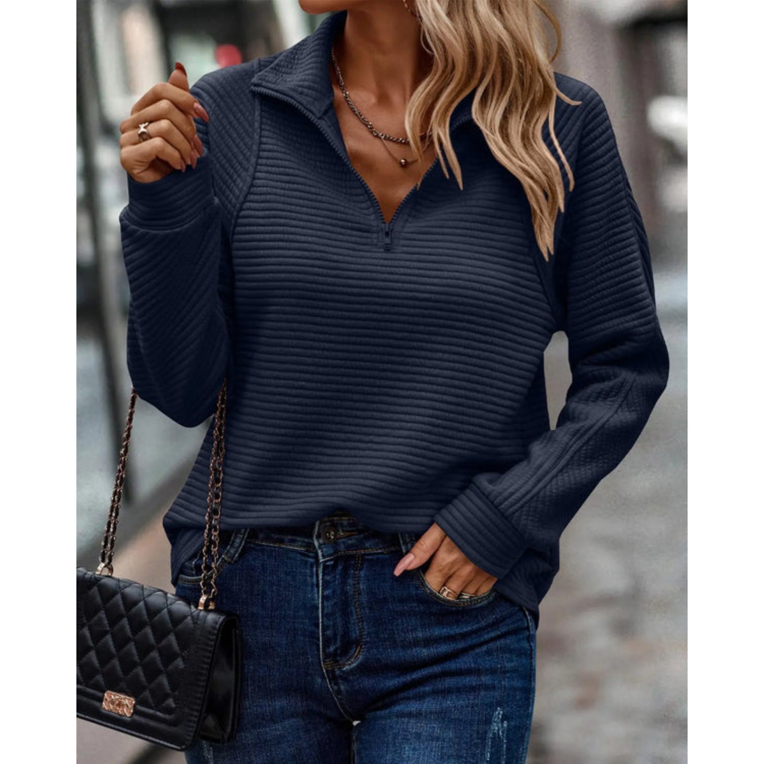 Variant image for Pull Femme Col V Élégant Mélange Coton Soie-26
