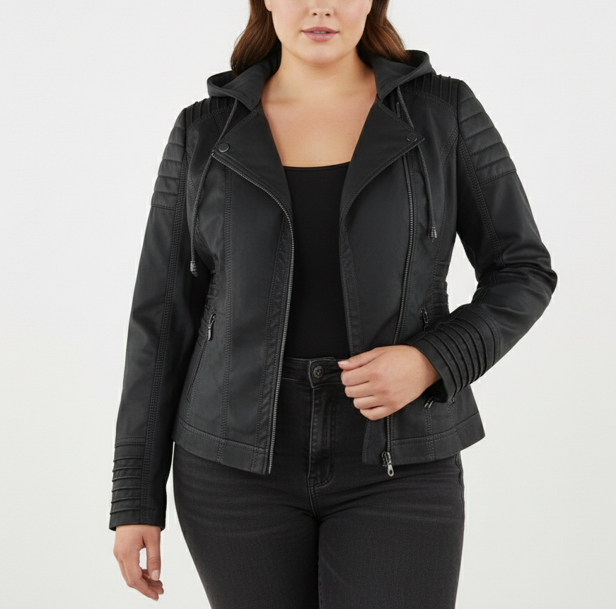 Veste Biker Femme avec Capuche Amovible 2