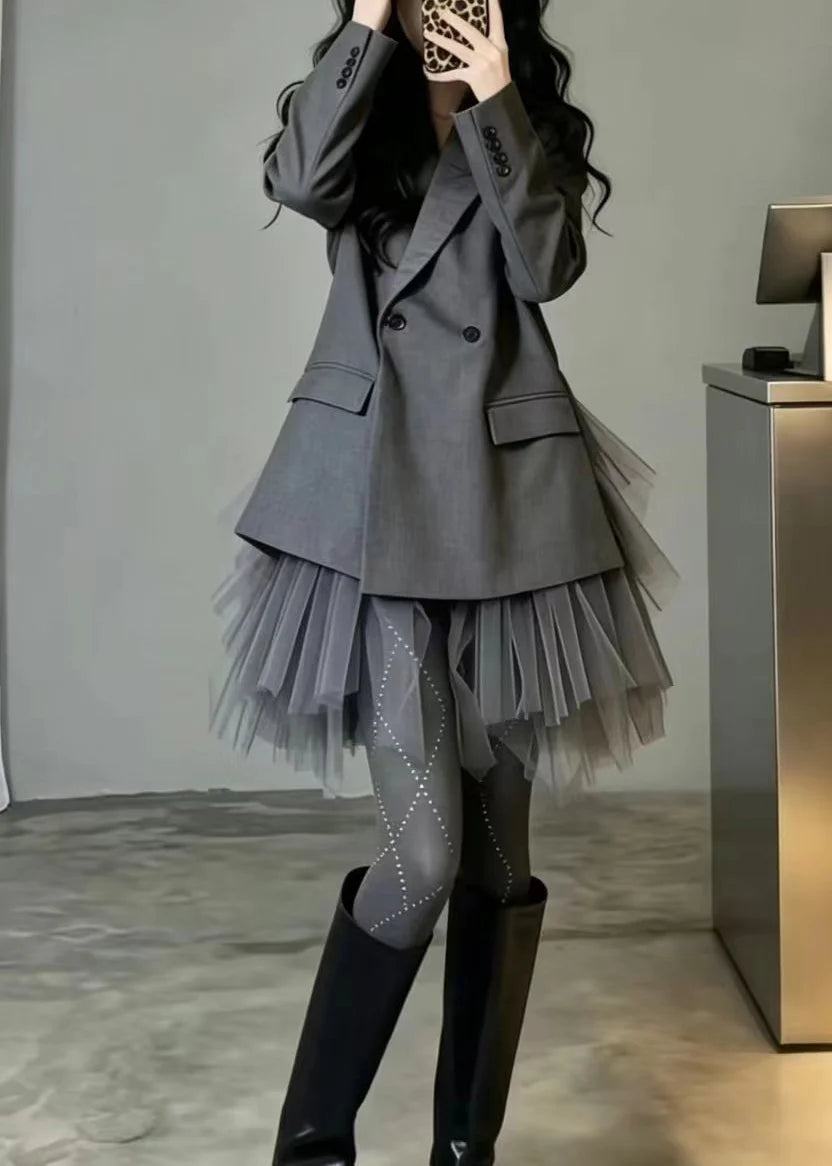 Veste Blazer Patchwork à Poches pour Femme Automne 4