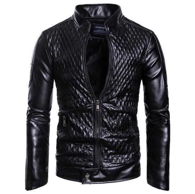 Veste Cuir Homme Motif Losange Moderne 0