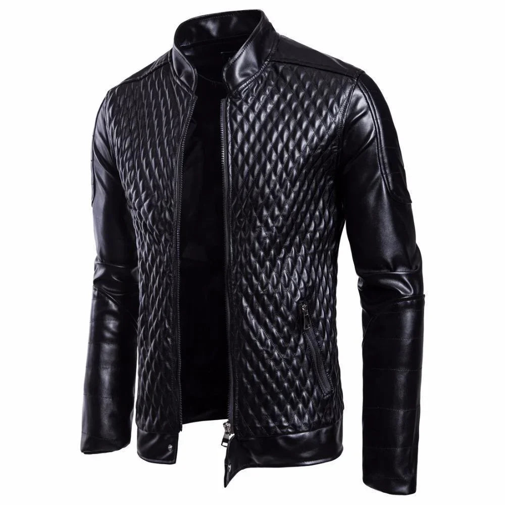 Veste Cuir Homme Motif Losange Moderne 2