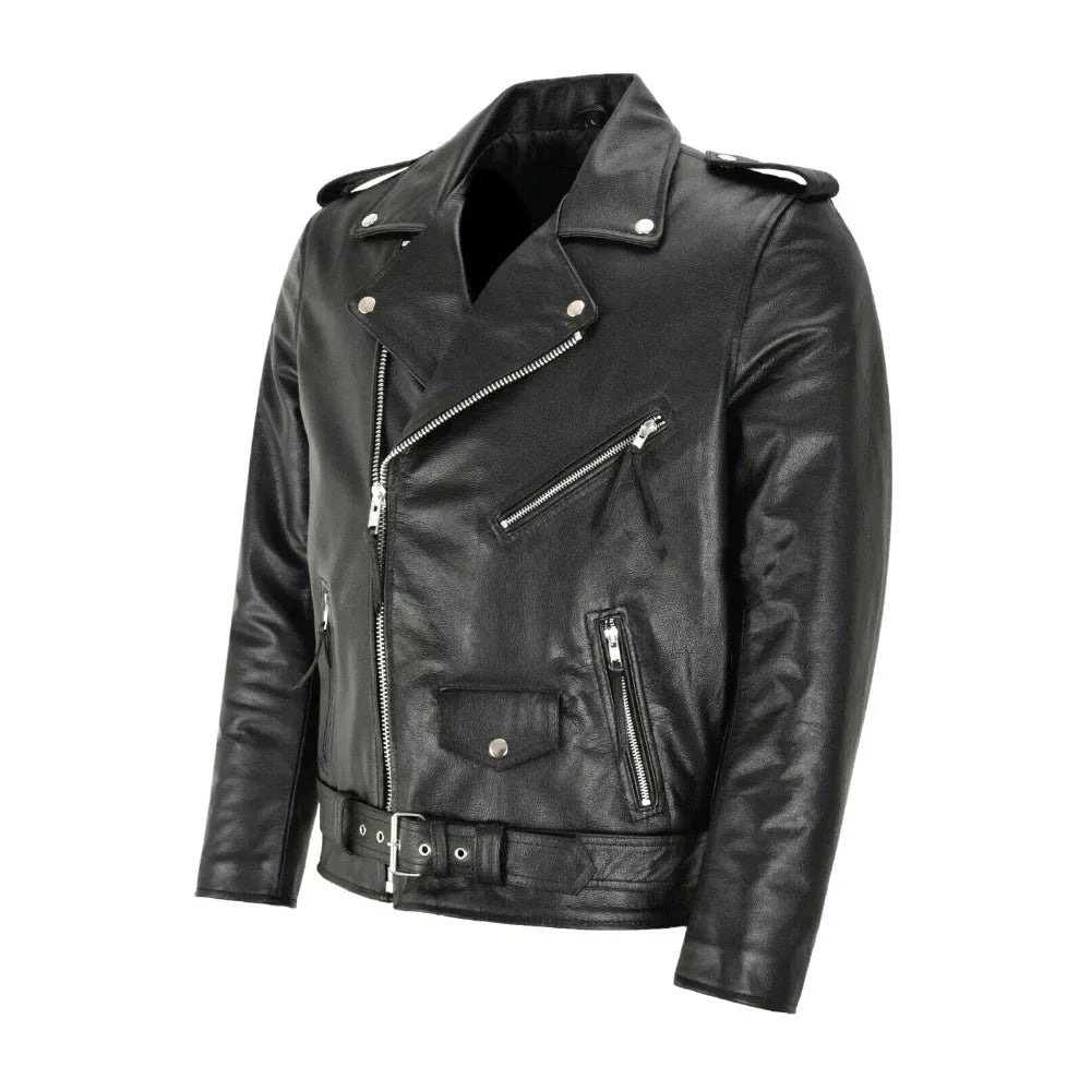 Veste Cuir Homme Style Punk Rock Avec Détails Métalliques 2