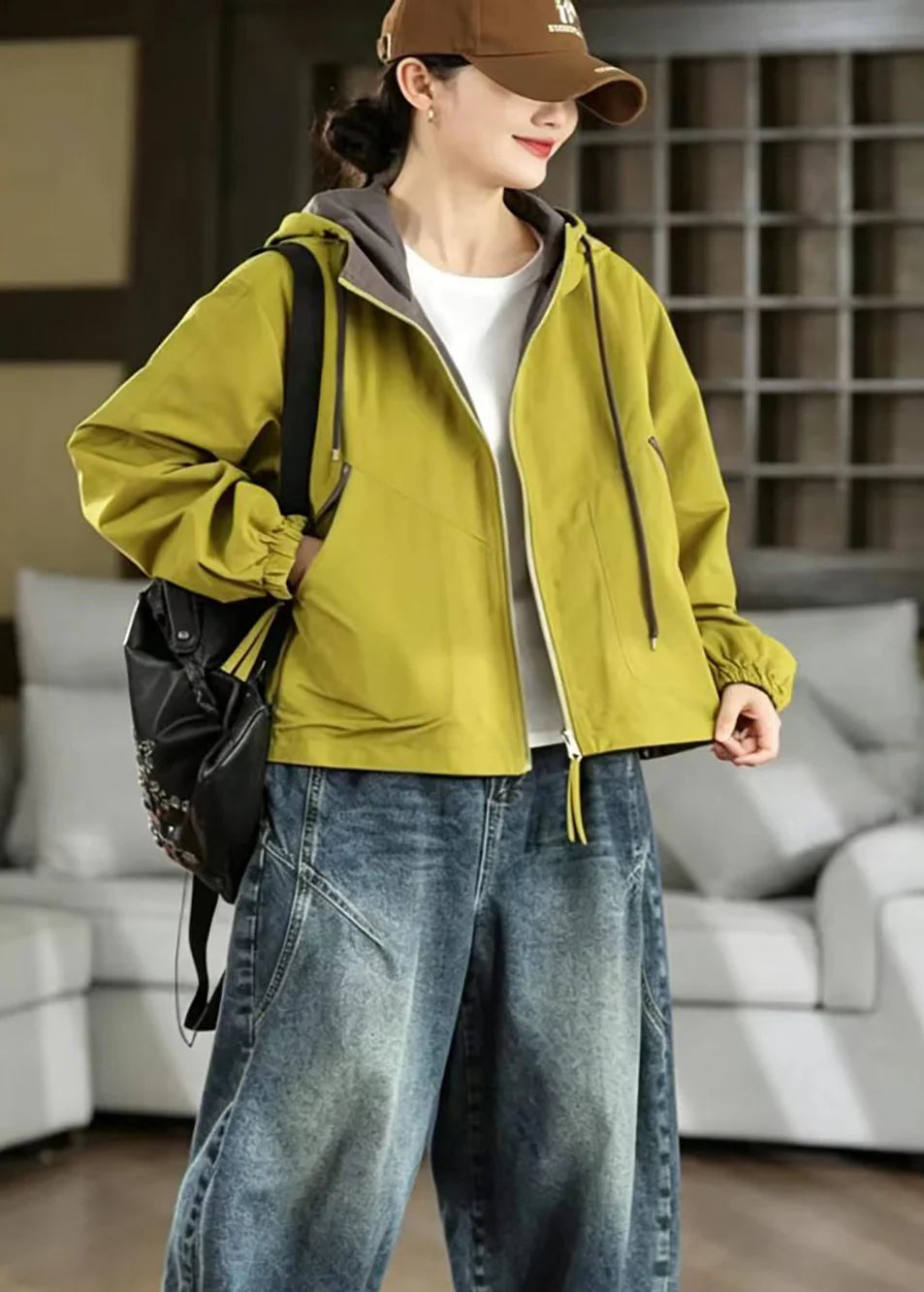 Veste Femme Automne Réversible à Capuche Style Ample 2