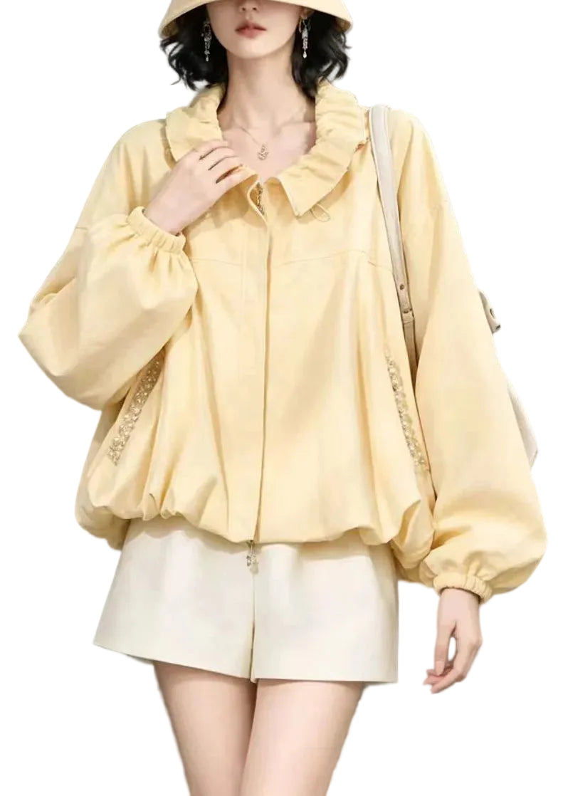 Veste Femme Automne Volants Décontractée avec Poches et Fermeture Éclair 0