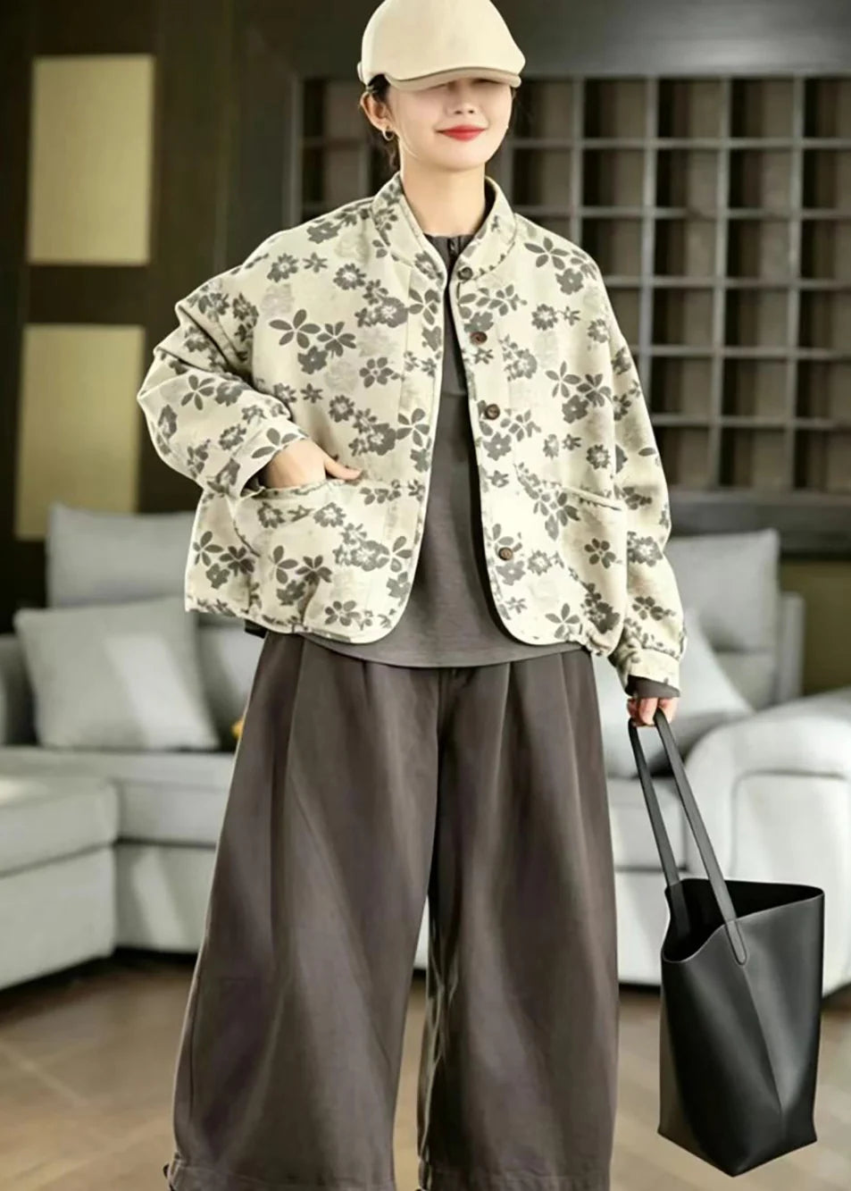 Veste Femme Coupe Ample Col Montant Automne 1