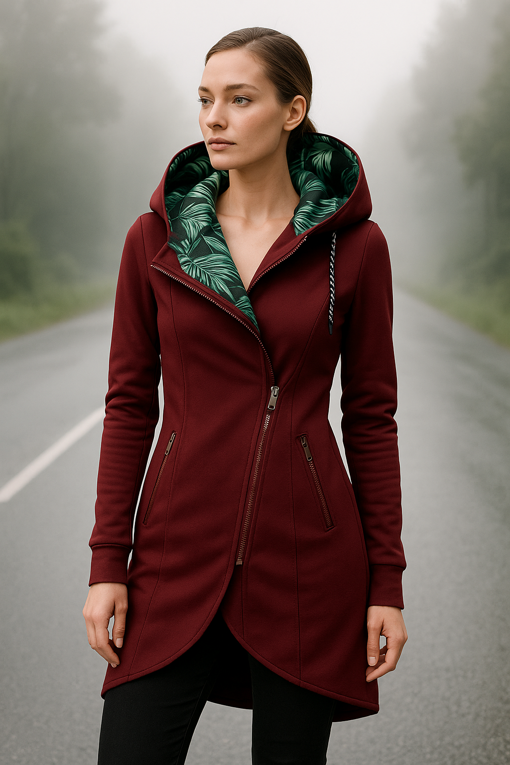 Veste Femme Imperméable à Capuche Détails Tropicaux Résistante 1