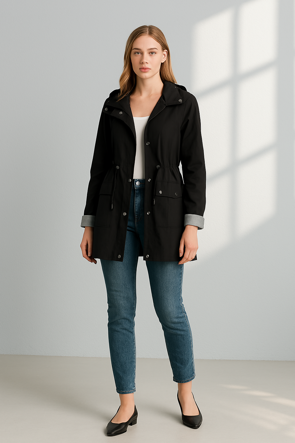 Veste Femme Légère avec Capuche et Taille Ajustable 1