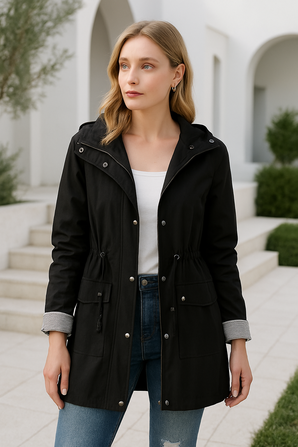 Veste Femme Légère avec Capuche et Taille Ajustable 3