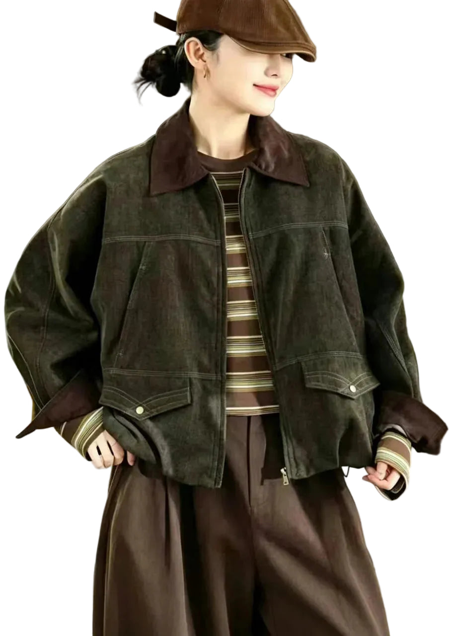 Veste Femme Vintage À Col Rabattu Style Décontracté 0