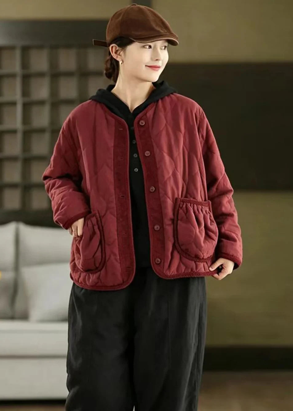 Veste Hiver Femme Décontractée Patchwork avec Poches Pratiques 1