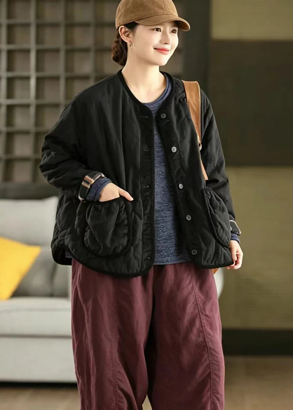 Veste Hiver Femme Décontractée Patchwork avec Poches Pratiques 2