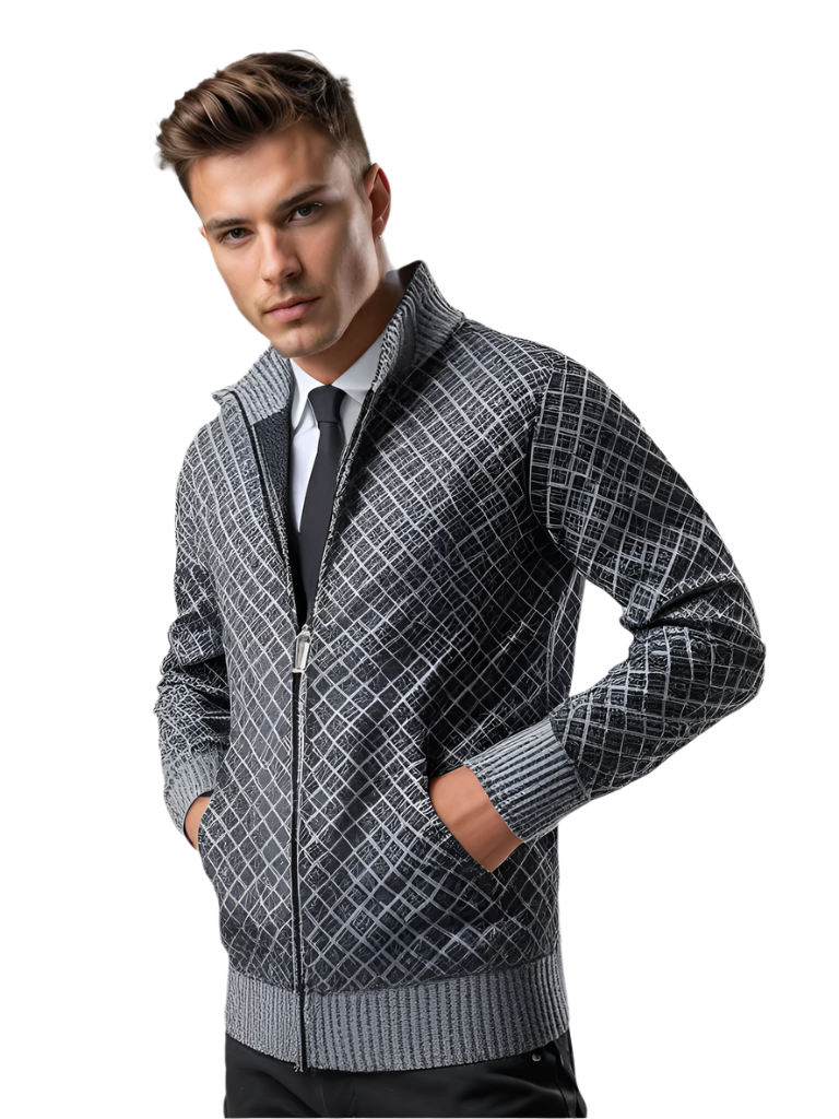 Veste Homme Fermeture Éclair Motif Géométrique Tissu Mélangé 0