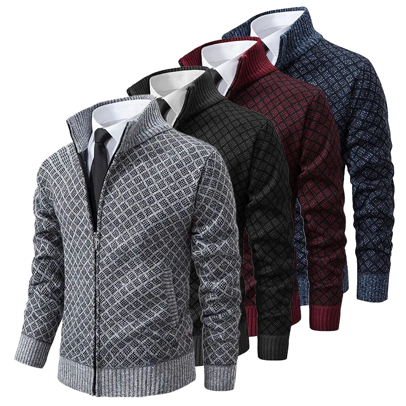 Veste Homme Fermeture Éclair Motif Géométrique Tissu Mélangé 2