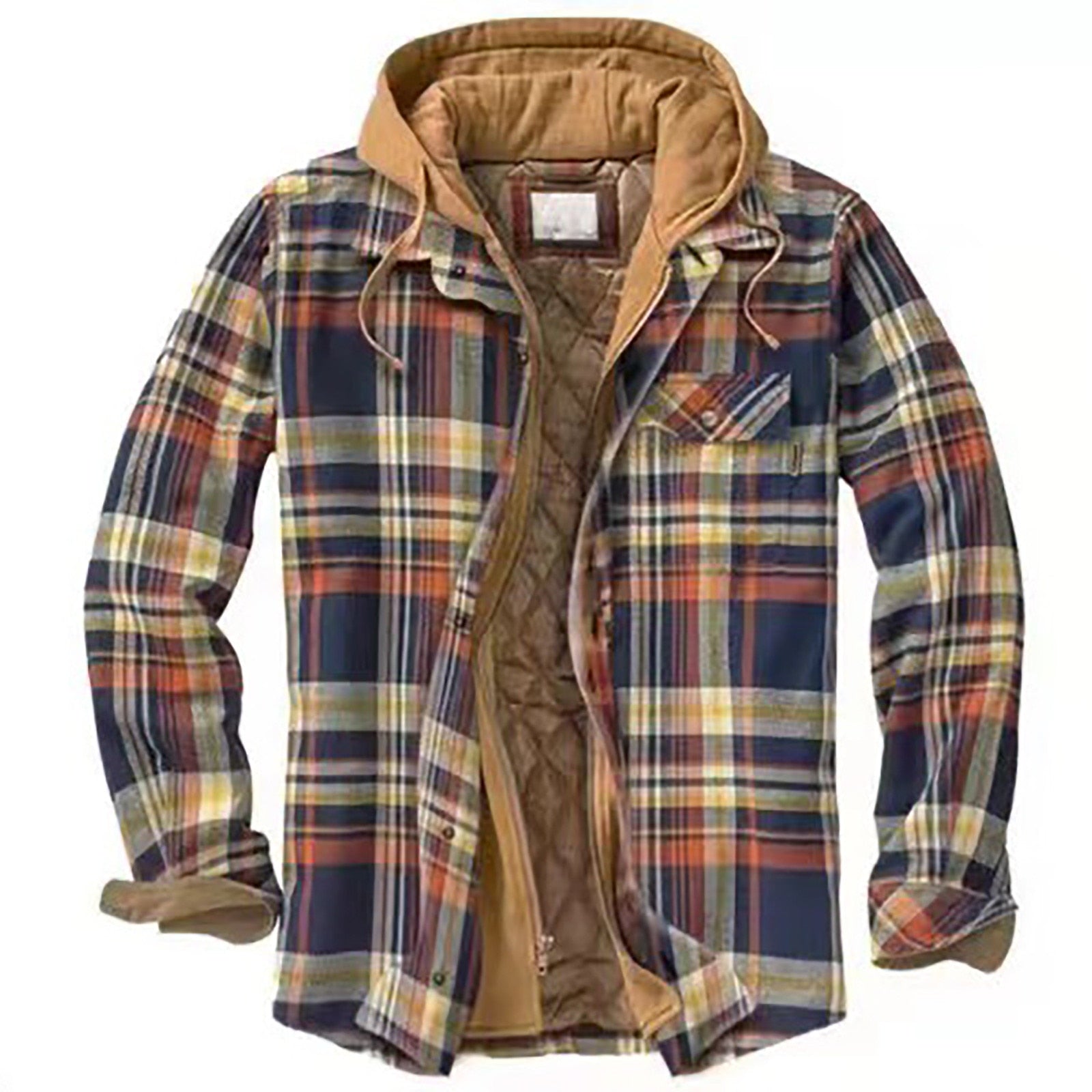 Veste Homme à Carreaux avec Capuche en Flanelle pour Hiver 1