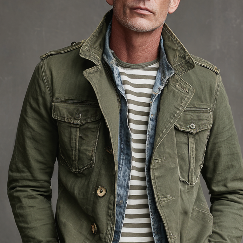 Veste Militaire Homme Style Vintage Multi-Poches 2