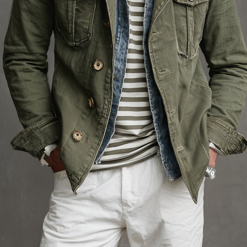 Veste Militaire Homme Style Vintage Multi-Poches 3