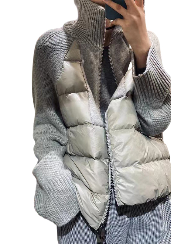 Veste Parka à Col Roulé pour Femme en Tricot avec Zip 0