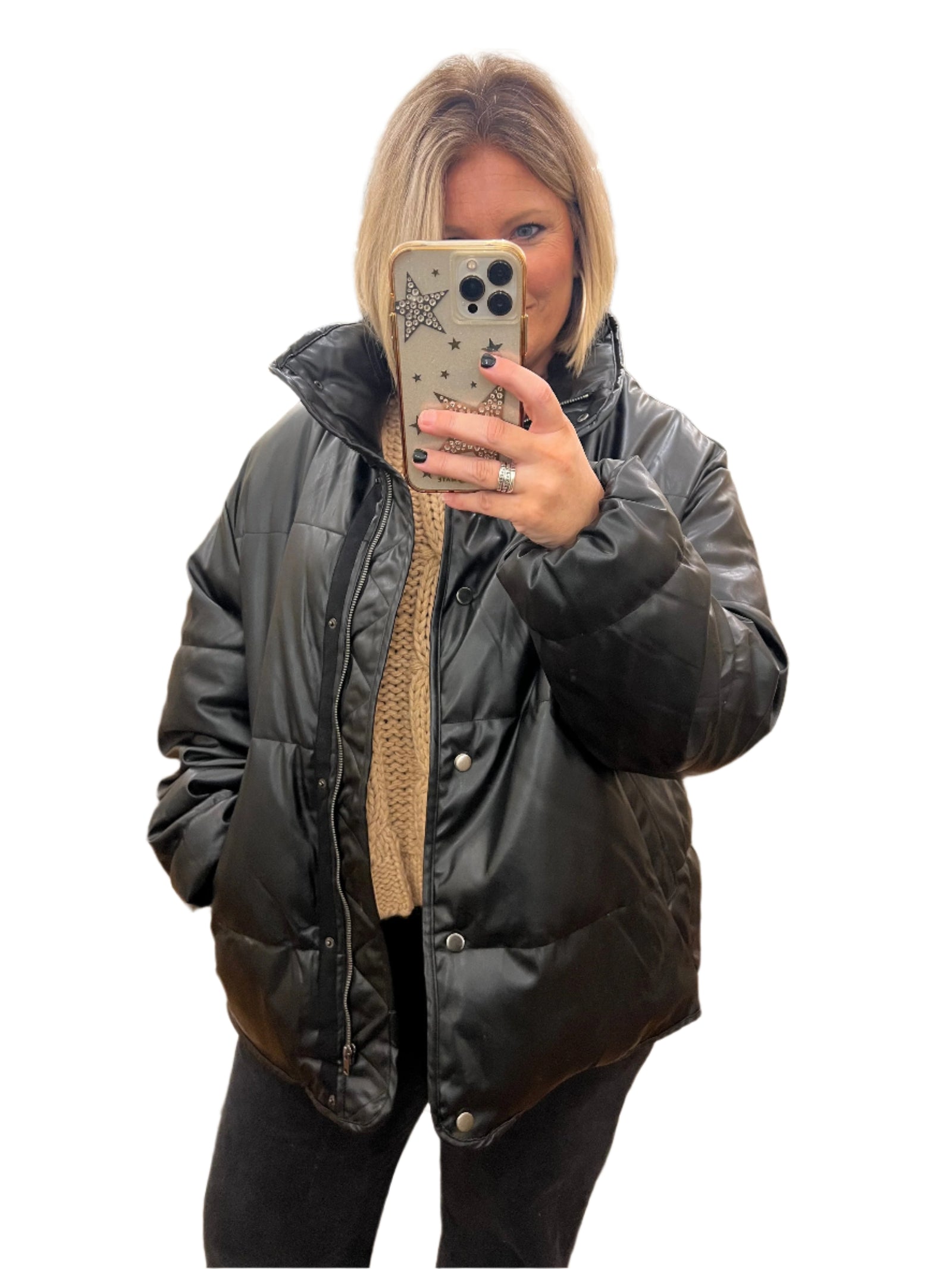 Veste Puffer en Cuir pour Femme Noir 0