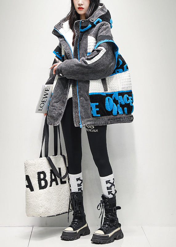 Veste à Capuche Hiver en Denim Patchwork pour Homme 0