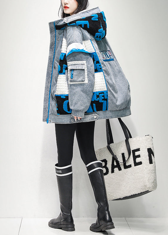 Veste à Capuche Hiver en Denim Patchwork pour Homme 3