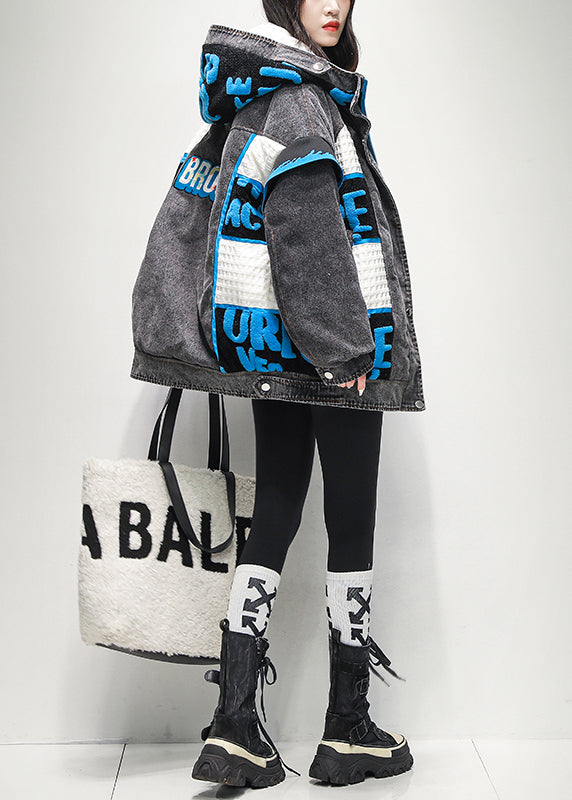 Veste à Capuche Hiver en Denim Patchwork pour Homme 4