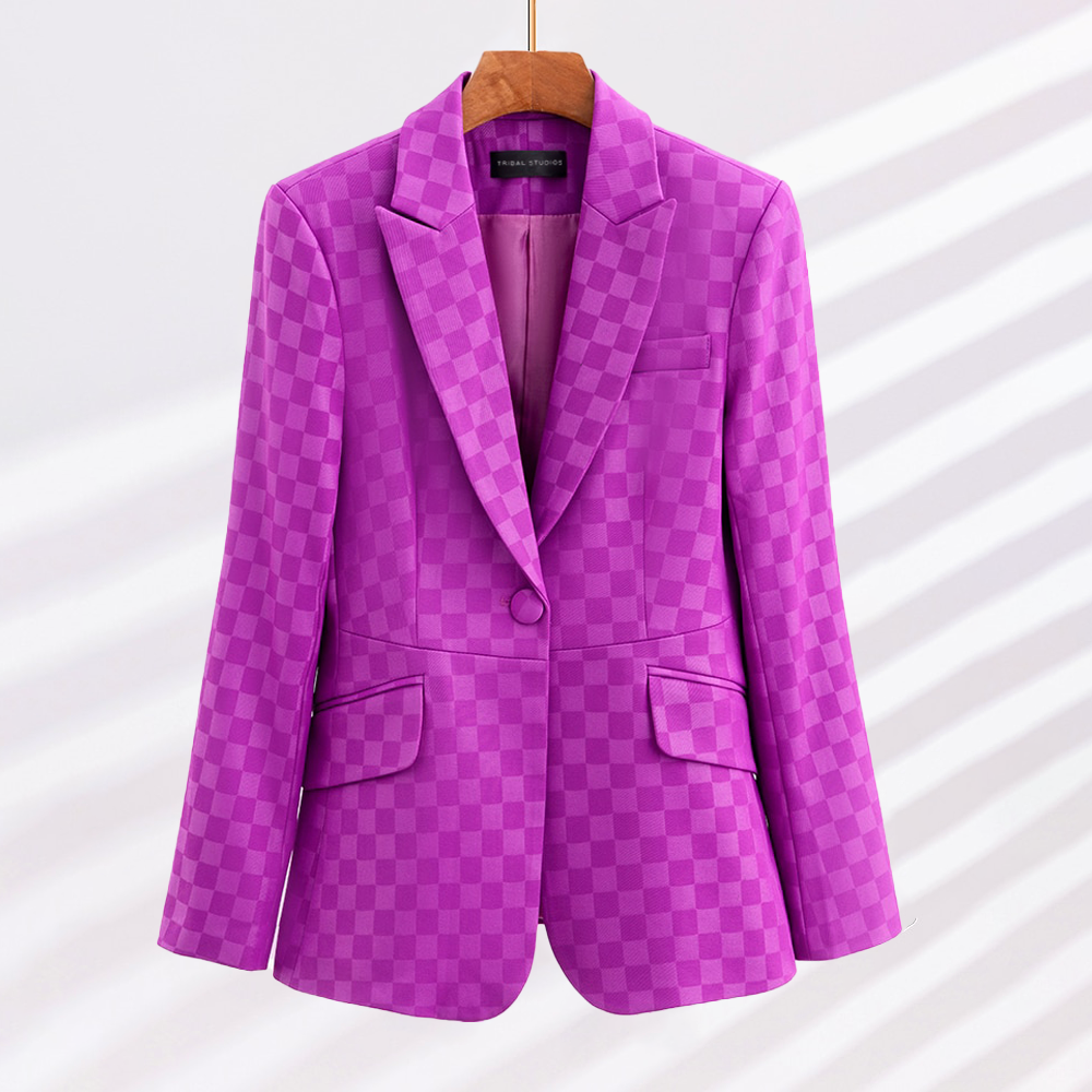 Veste à Carreaux Élégante pour Femme en Mélange Acétate-Spandex 2