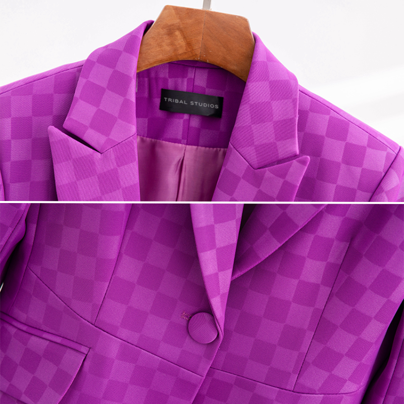 Veste à Carreaux Élégante pour Femme en Mélange Acétate-Spandex 3