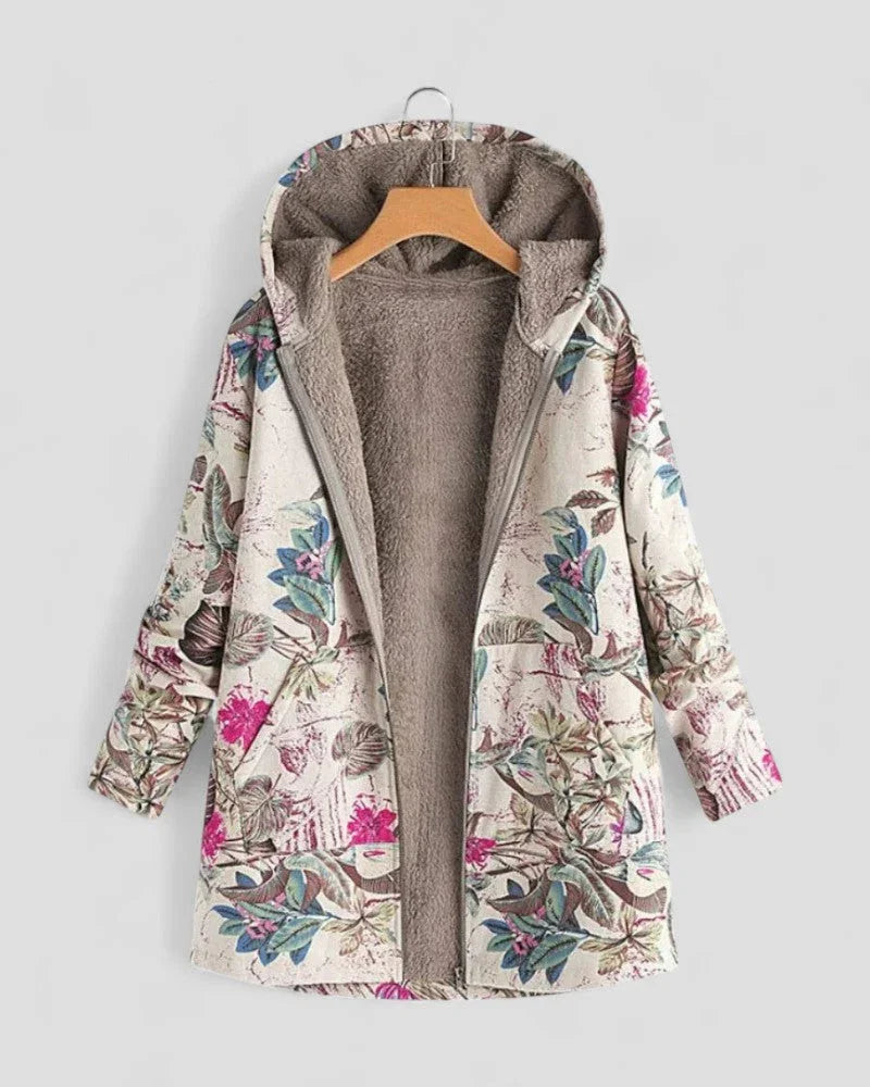 Veste à capuche pour femme en polaire florale 0