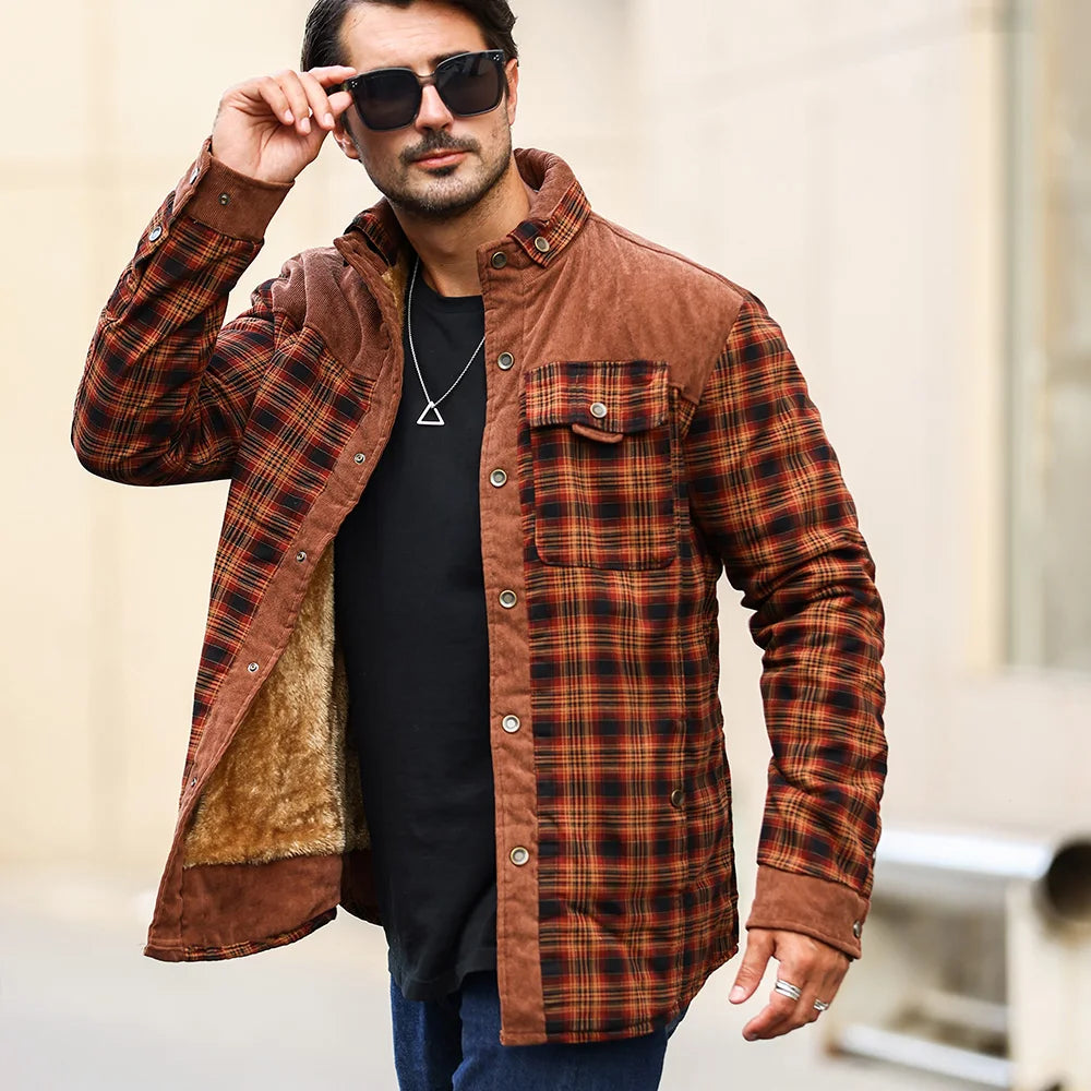 Veste d'Hiver pour Hommes Bomber à Carreaux Doublée Sherpa 4