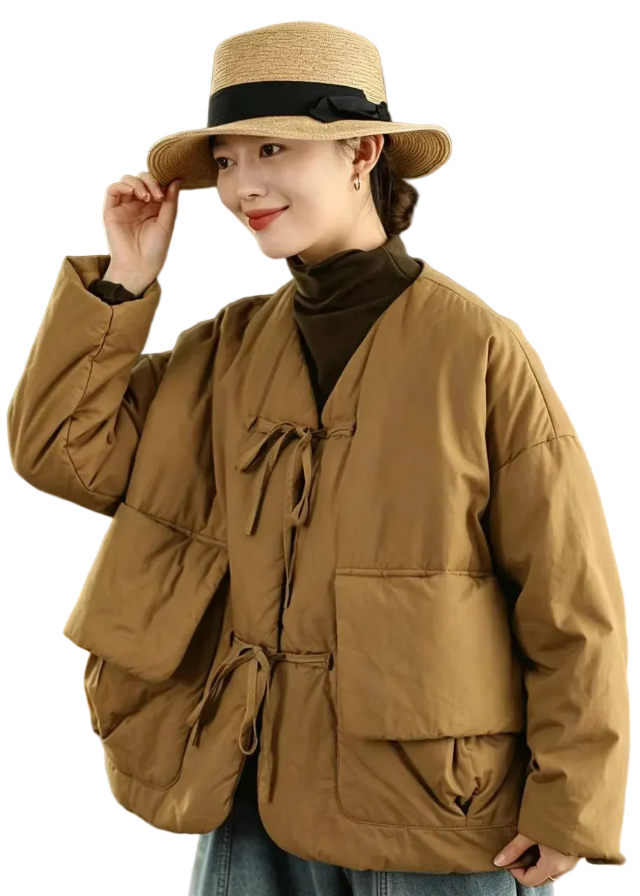 Veste d'hiver ample à col en V avec grandes poches pour femme 0
