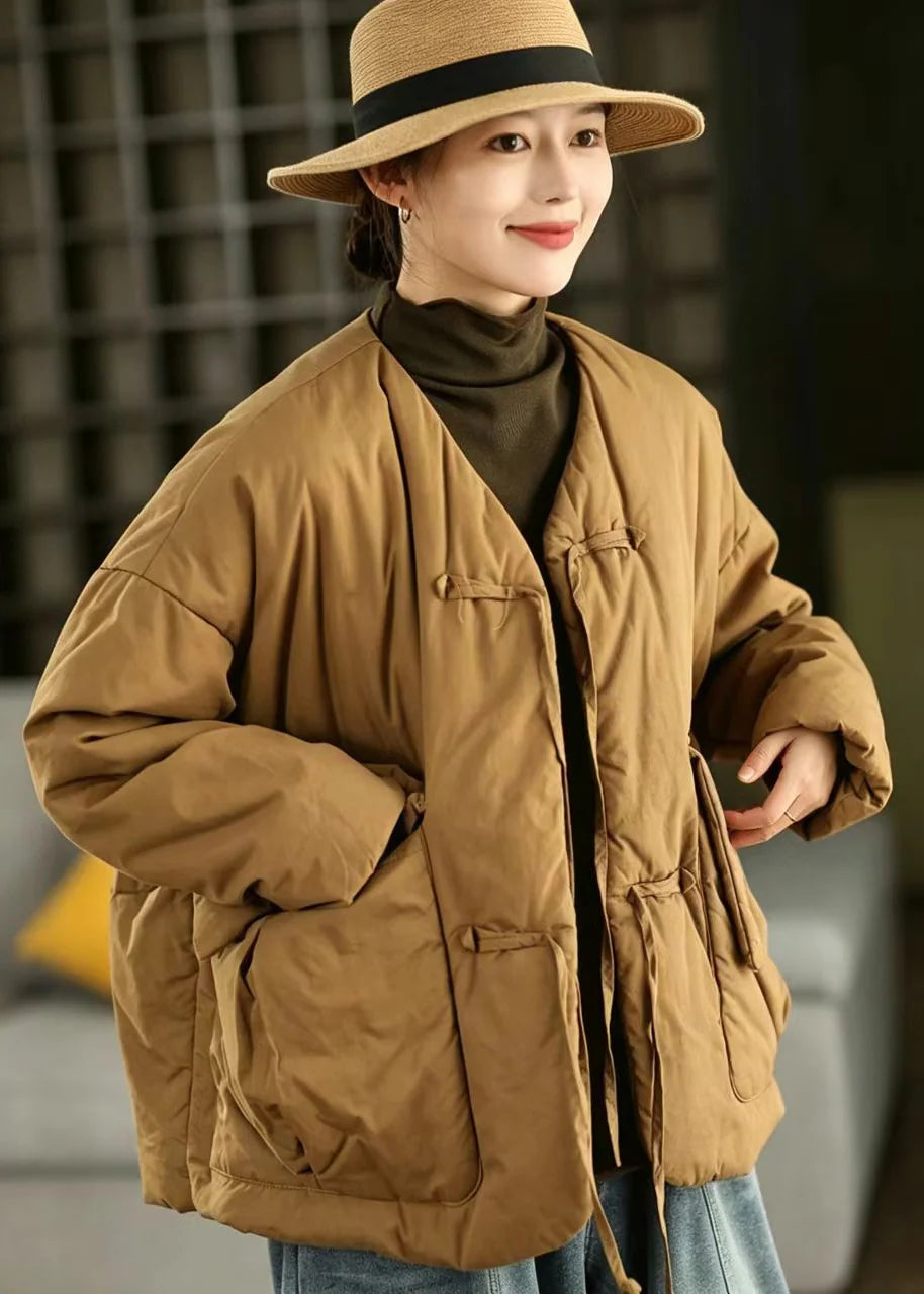 Veste d'hiver ample à col en V avec grandes poches pour femme 2