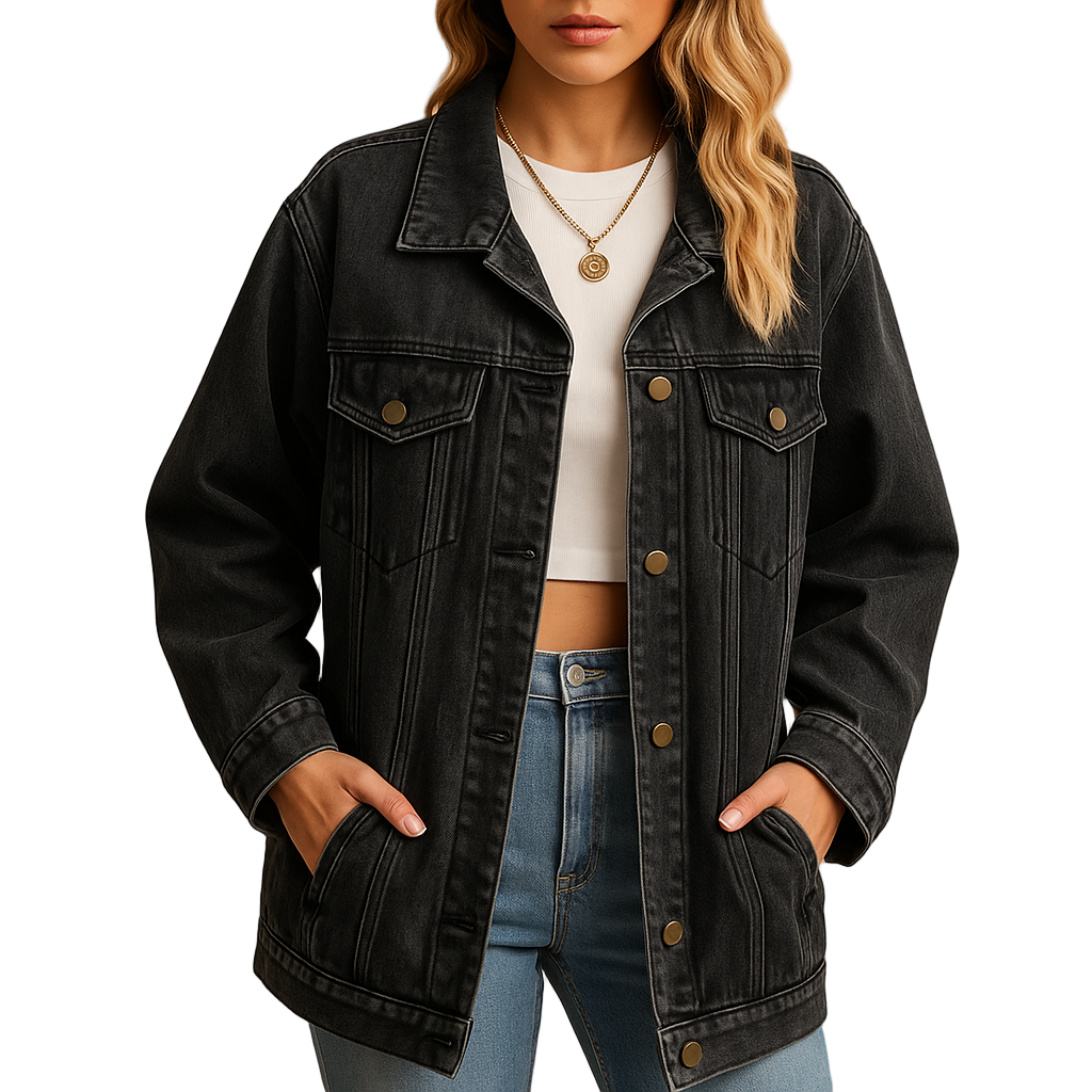 Veste d&#39;hiver en jean pour femmes avec boutons 0