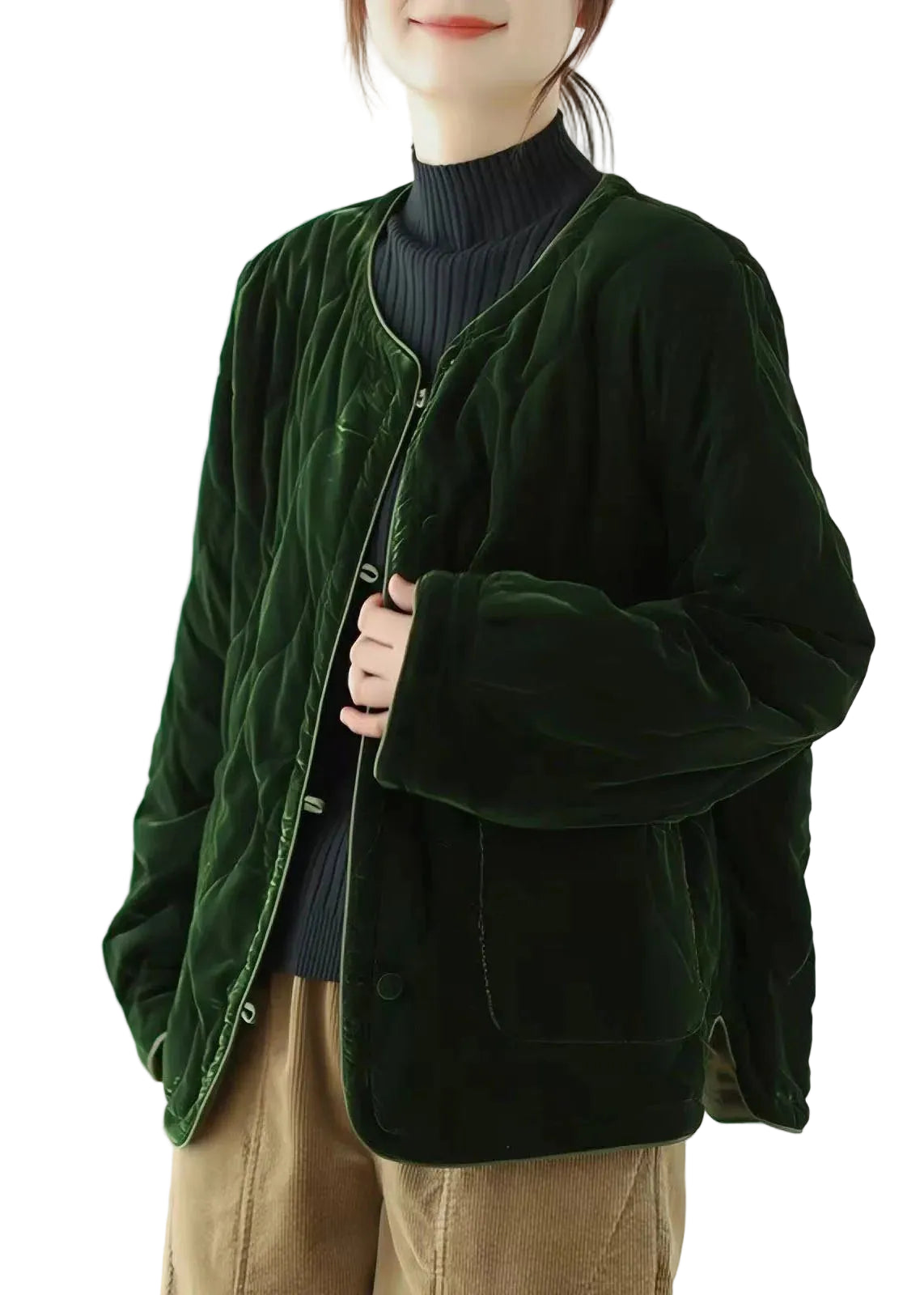 Veste d'hiver femme à col rond avec poches 0