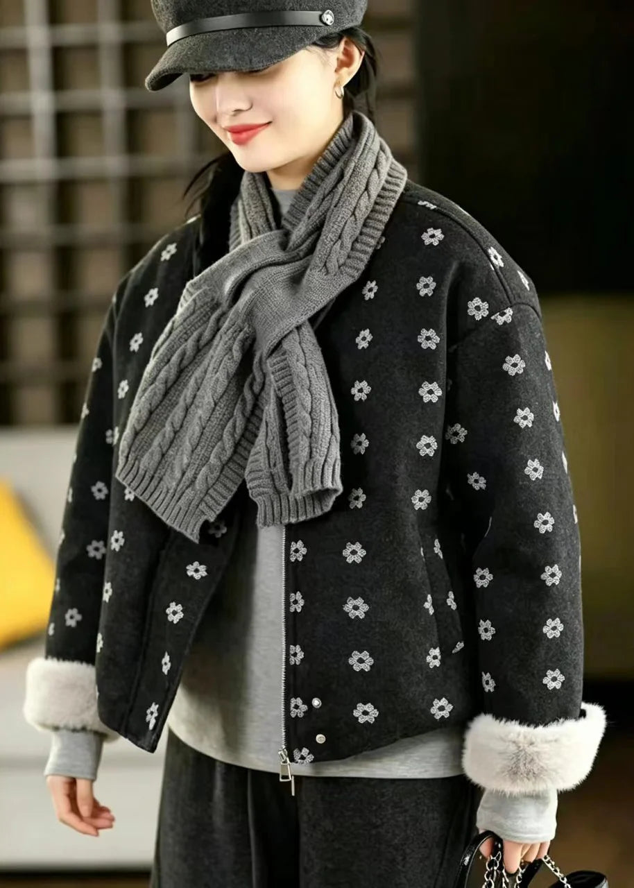 Veste d'hiver femme à col rond imprimé avec écharpe 3