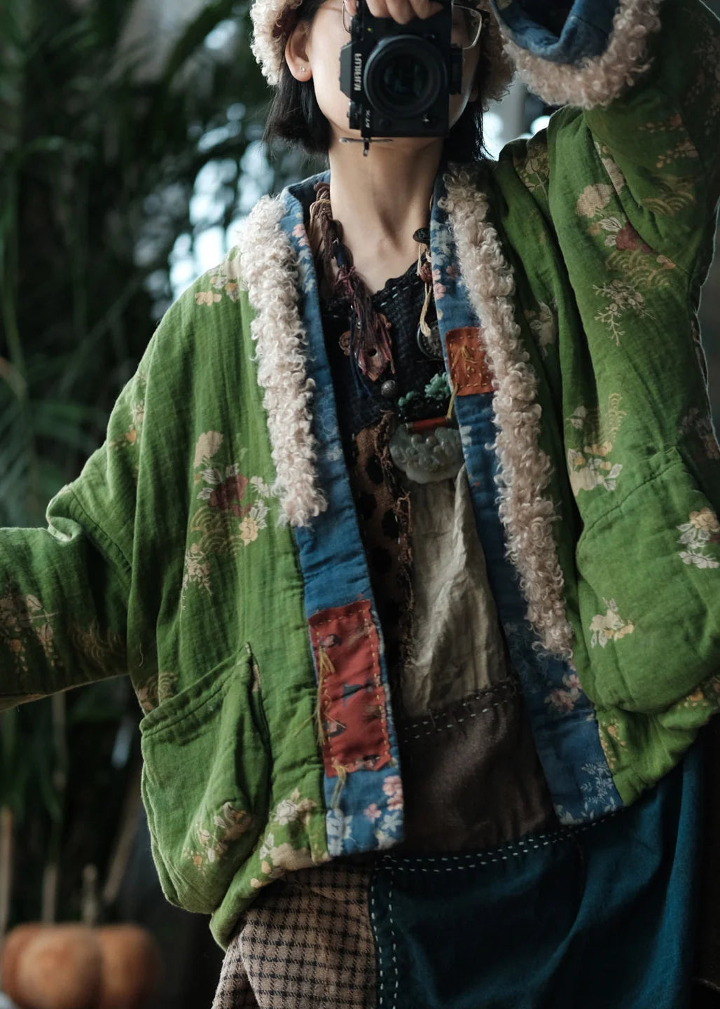 Veste d'hiver femme style bohème à patchwork et poches 3