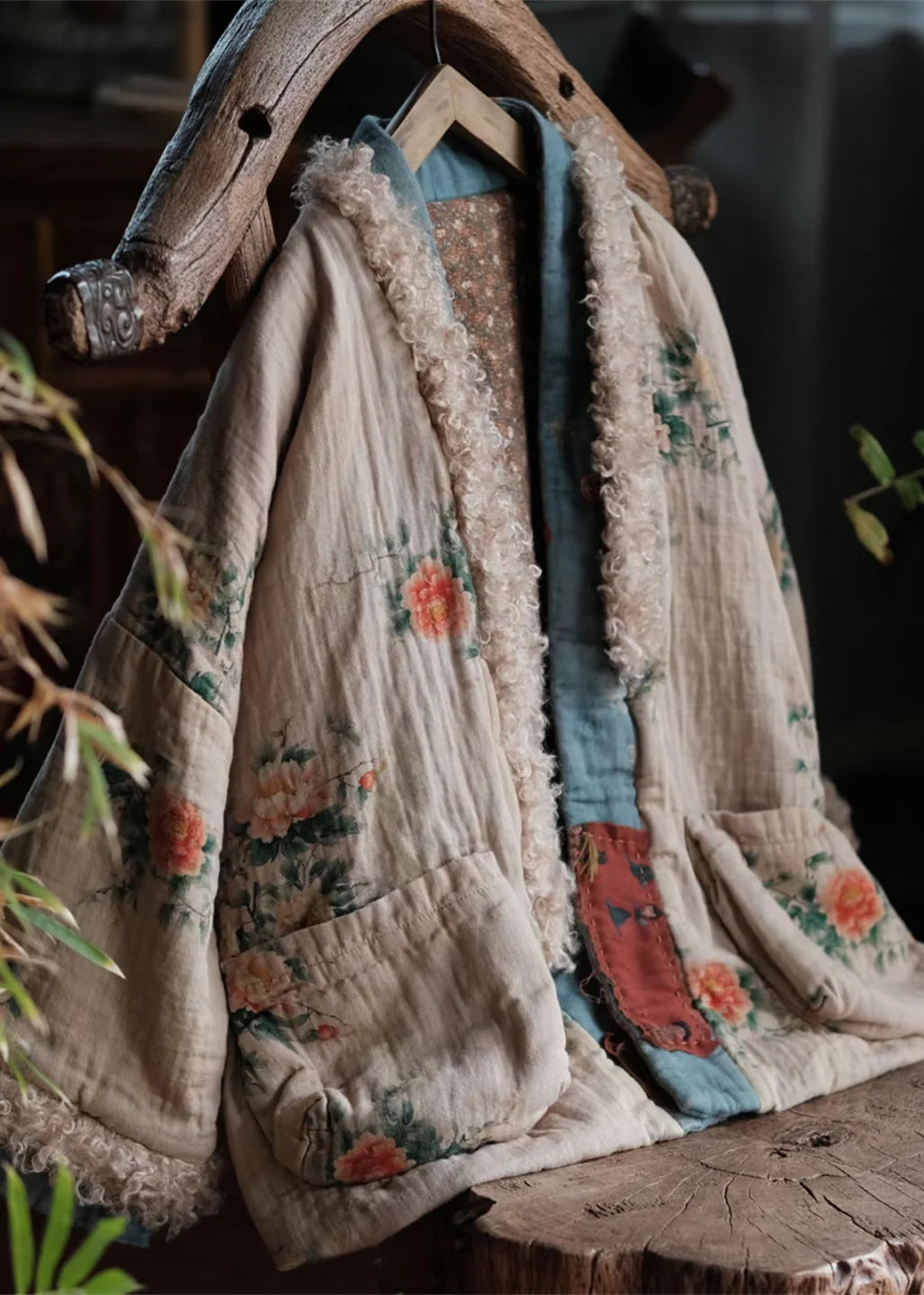 Veste d'hiver femme style bohème à patchwork et poches pratiques 1