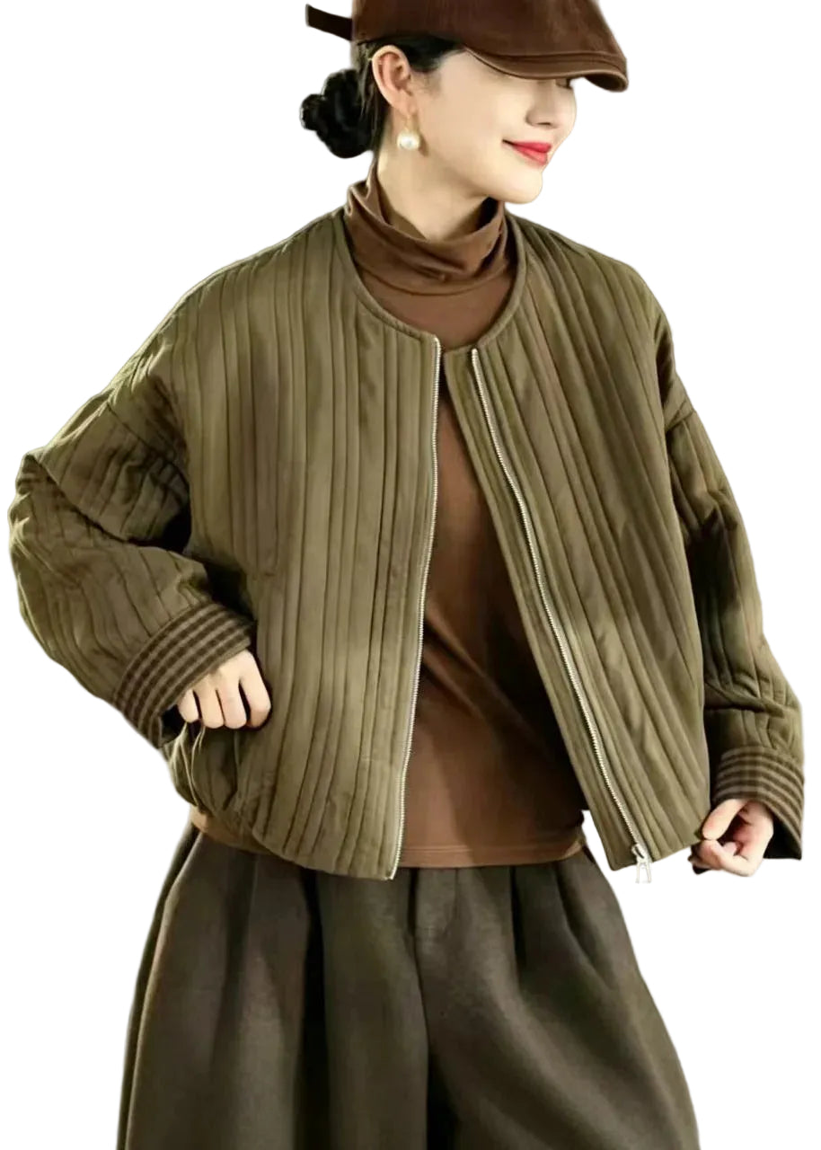 Veste d'hiver matelassée pour femme à col rond et poches 0