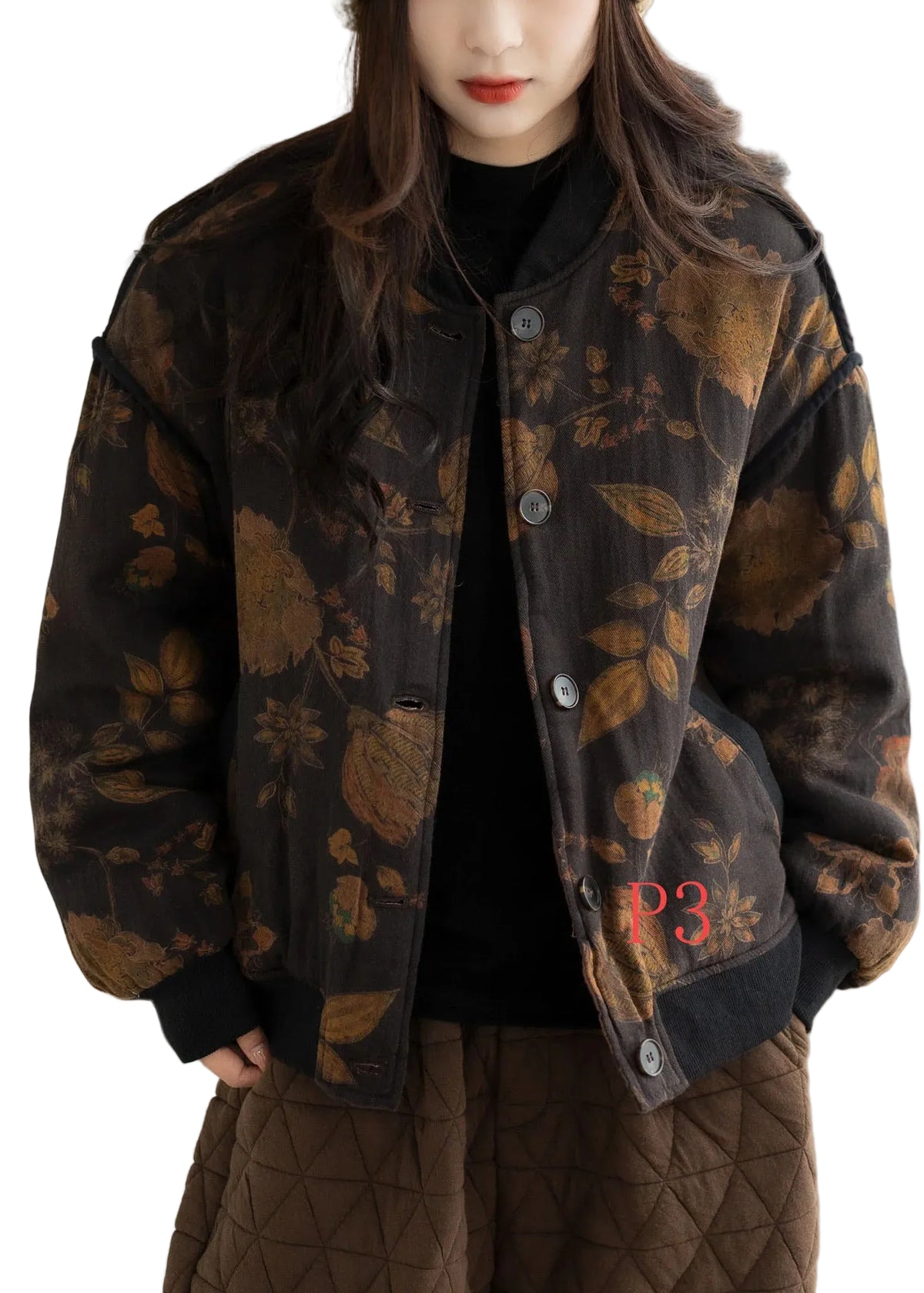 Veste d'hiver oversize à imprimé feuilles pour femme 0