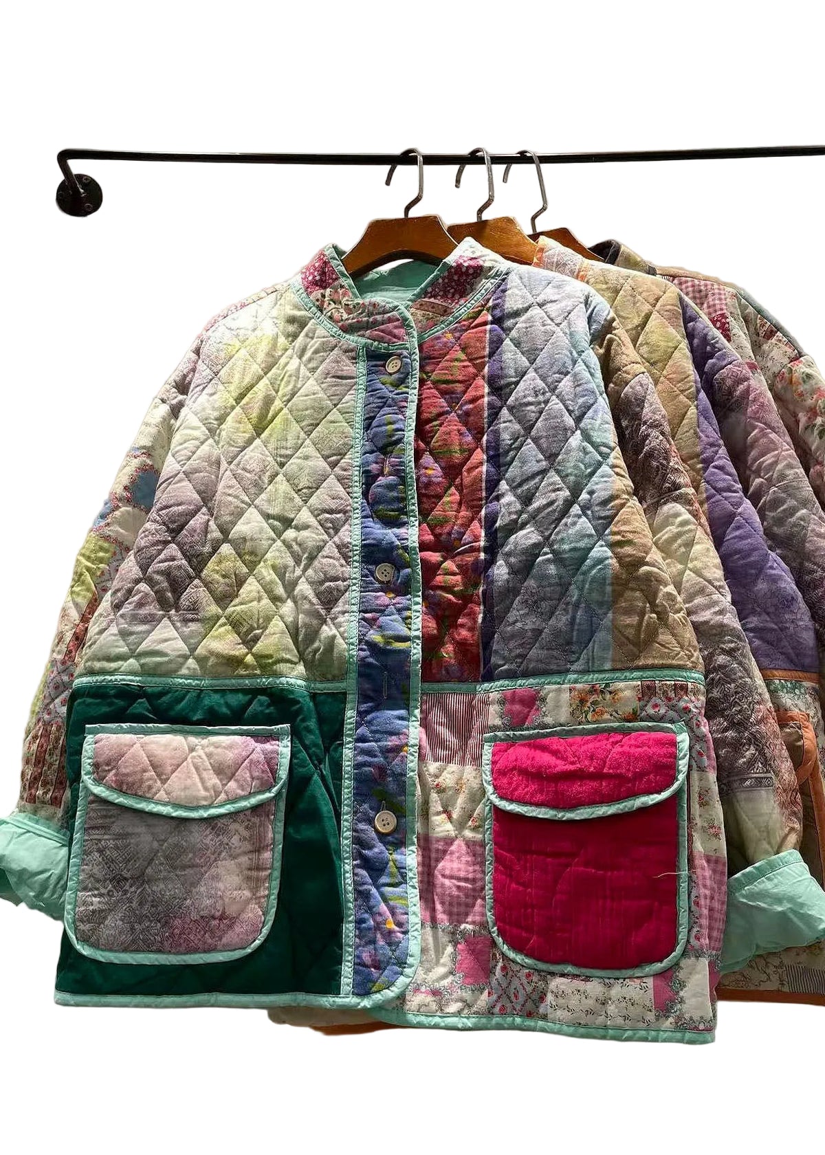 Veste d'hiver pour femme style patchwork avec poches 0