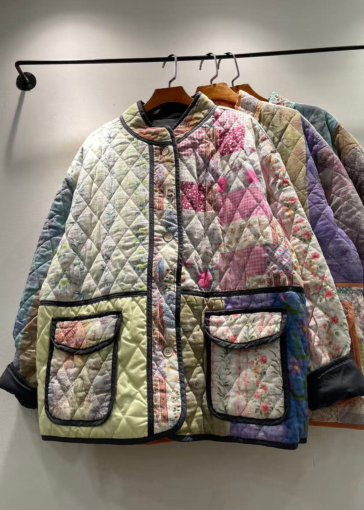 Veste d'hiver pour femme style patchwork avec poches 2