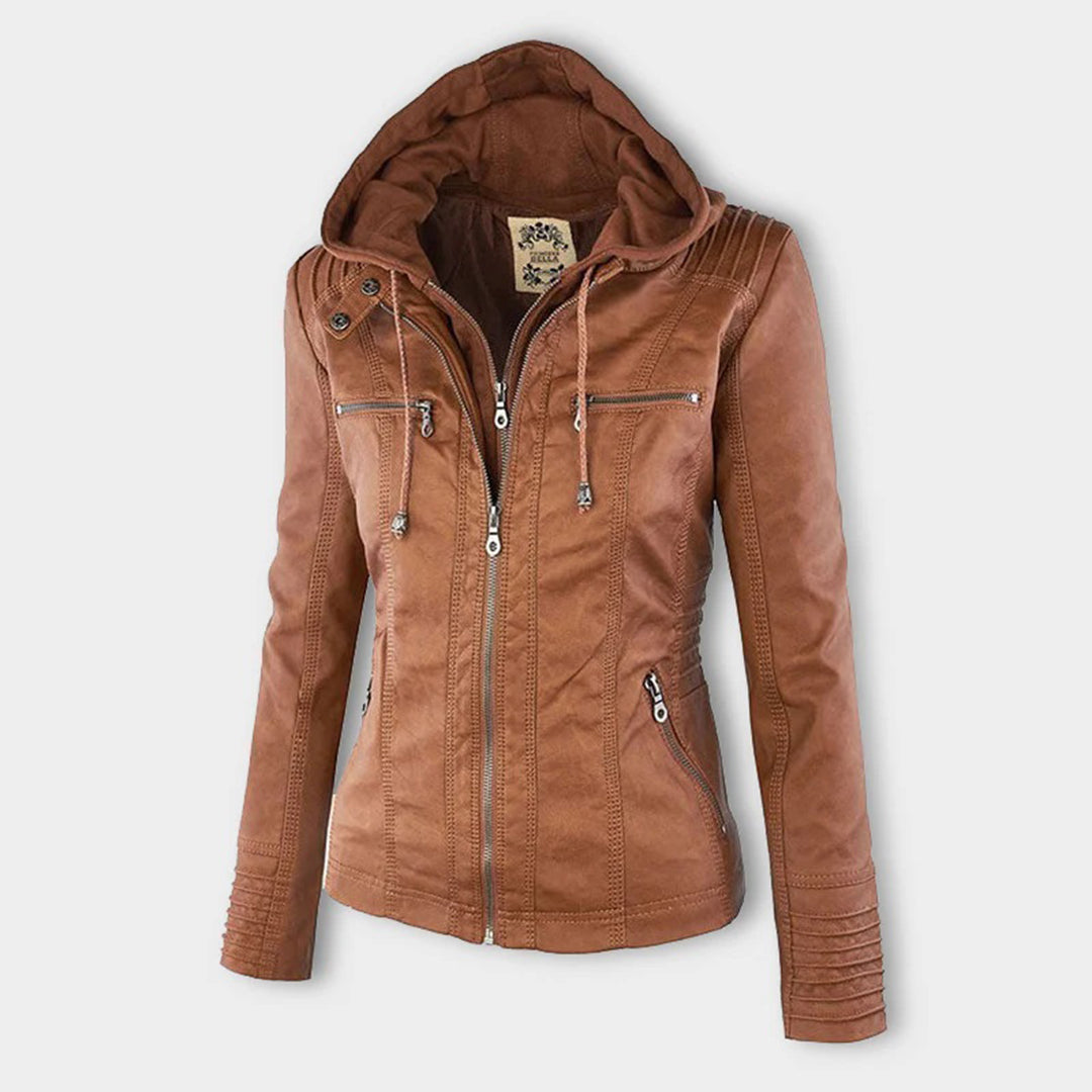 Veste en Cuir Femme Été Avec Capuche Amovible Cuir PU 1