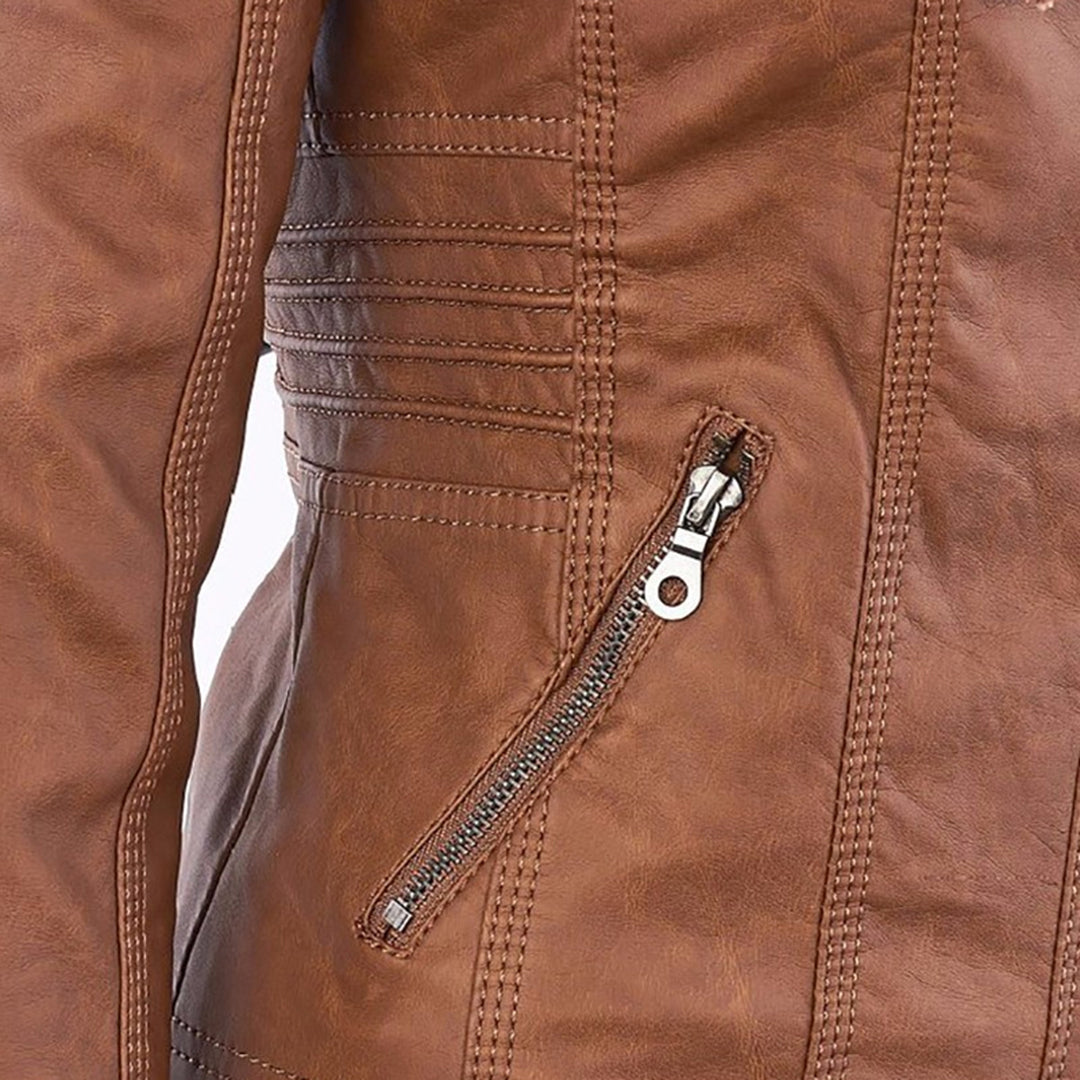 Veste en Cuir Femme Été Avec Capuche Amovible Cuir PU 4