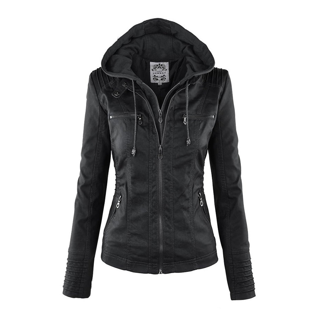 Veste en Cuir Femme Été Avec Capuche Amovible Cuir PU 5