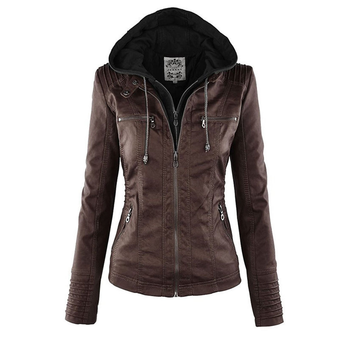 Veste en Cuir Femme Été Avec Capuche Amovible Cuir PU 6